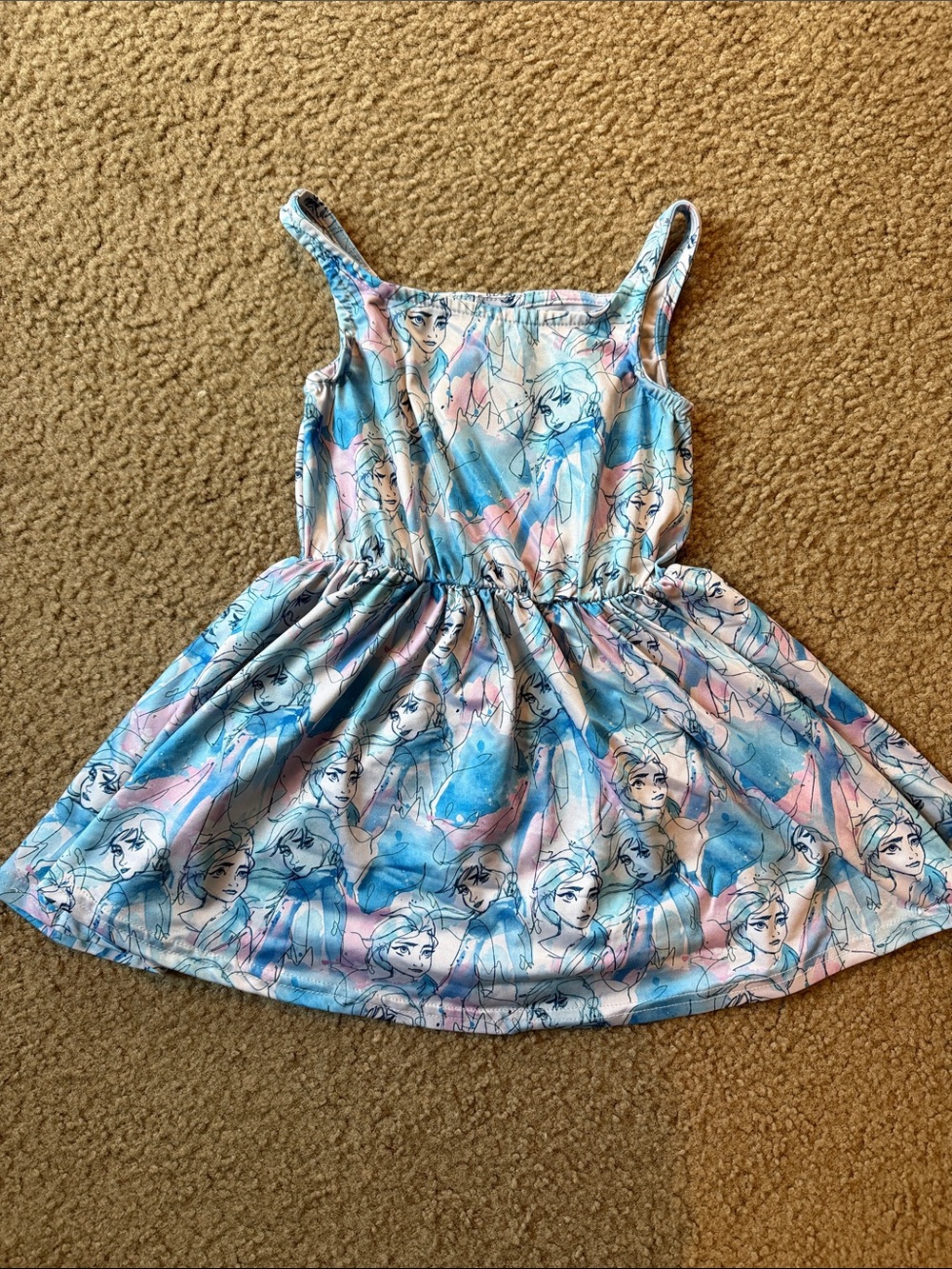 Disney Girls Blue & Pink Frozen Print Soft Dress